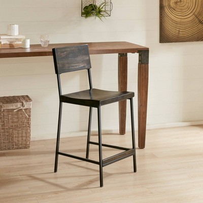 Tacoma 24.8" Black Wood and Metal Counter Stool
