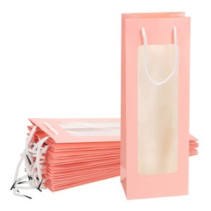 Unique Bargains Paper Sturdy Reusable Fashionable Wine Gift Bags with Rope Handles 4.92"x3.35"x14.2" - 1 of 4