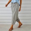 Womens Cotton Blend Linen Pants with Side Pockets Summer Slacks Drawstring Elastic Wasit Pants Ankle Length Button Detail Cuff Lounge Pants - 4 of 4