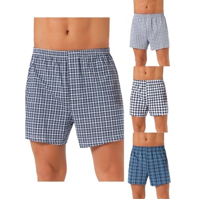 INSPIRE CHIC Men's 4 Pack Classic Elastic Waist Plaid Pattern Underwear Boxer Shorts
