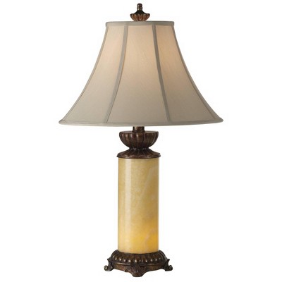 Barnes and Ivy Traditional Table Lamp with Nightlight Bronze Onyx Column Off White Bell Shade for Living Room Family Bedroom