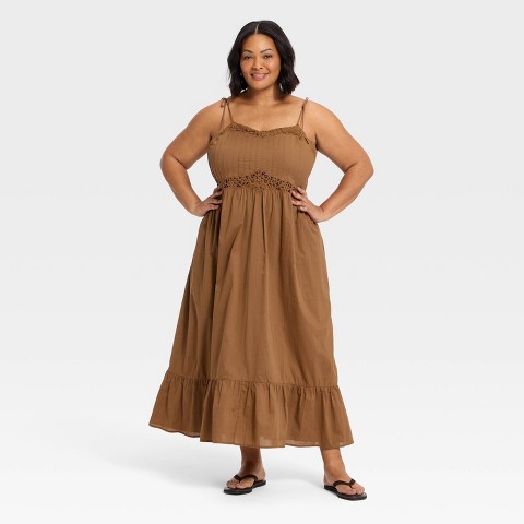 Женские платья Universal Thread Women's Lace Cami Midi A-Line Dress - Universal Thread™ Brown XXL