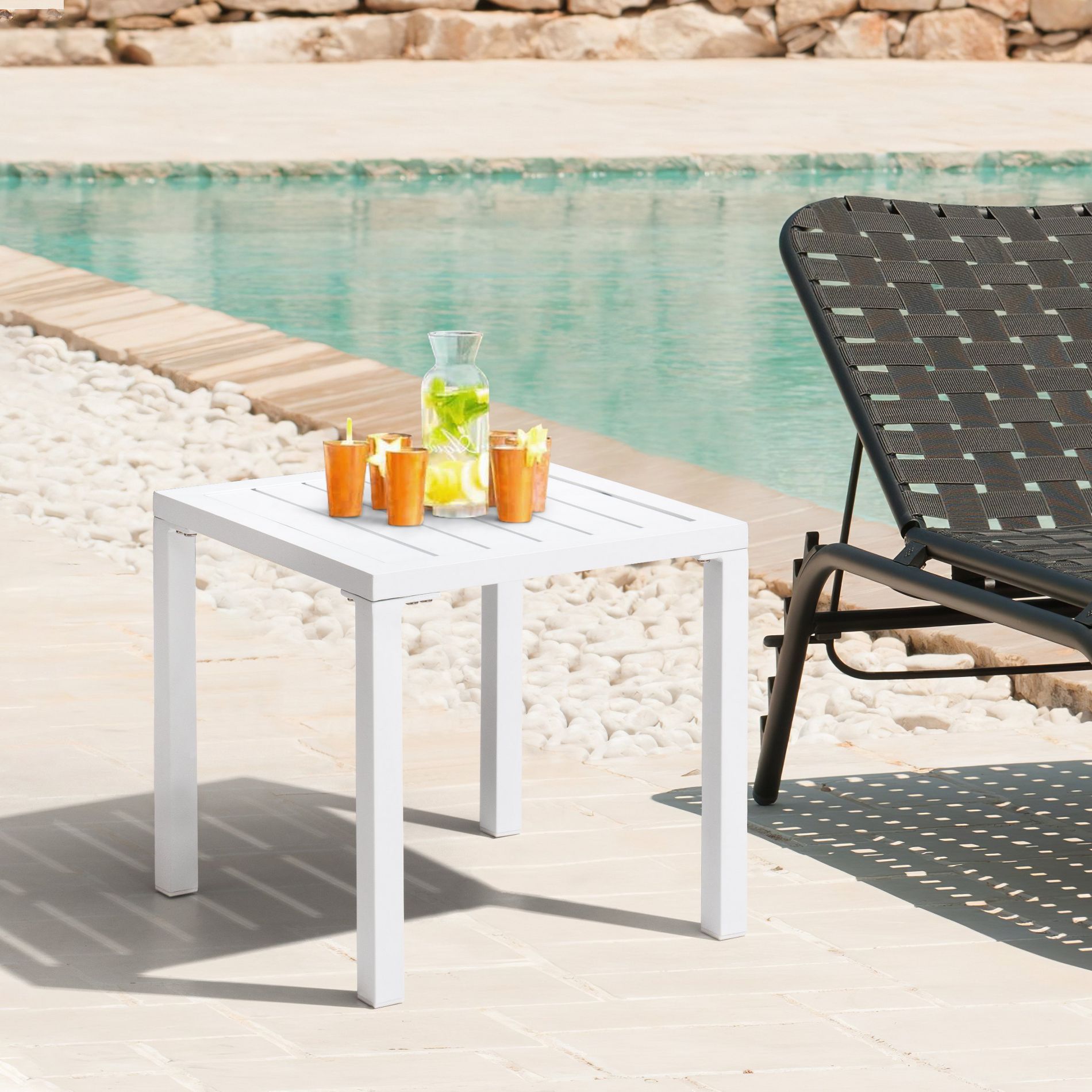 Pellebant Outdoor Aluminum Side Table, Weather-Resistant Patio Coffee Table White