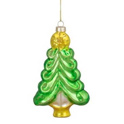 Northlight 5.25" Green and Gold Glass Christmas Tree Hanging Ornament