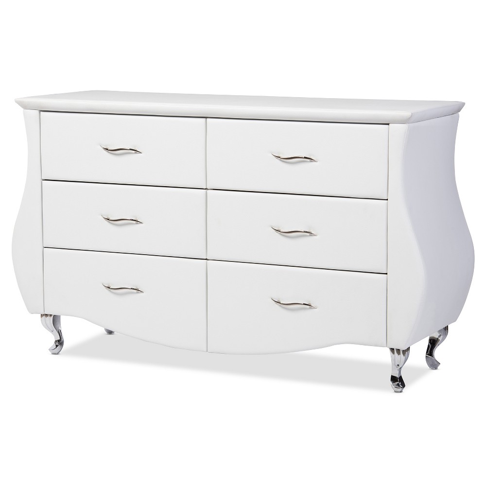 Photos - Dresser / Chests of Drawers Enzo Modern and Contemporary Faux Leather 6 Drawer Dresser White - Baxton