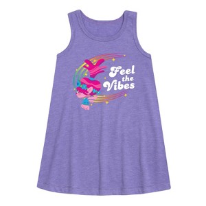 - Trolls - Feel The Vibes Poppy Graphic Sleeveless Aline Dress - 1 of 3