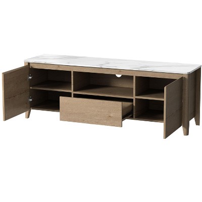 NicBex TV Stand with LED Lights for TVs up to 60 Inches,TV Media Console Table with 1 Drawer,2 Cabinets and Open Shelves