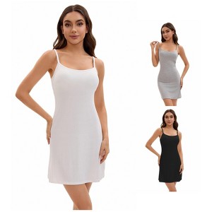 INSPIRE CHIC Women's 3 Packs Adjustable Spaghetti Strap Underdress Full Slips with Built-in Bra Shapewear - 1 of 4