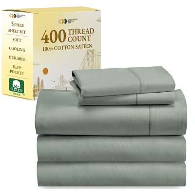 Cotton Sheets Set - Softest 400 Thread Count Bed Sheets, 100% Cotton Sateen, Cooling, Deep Pocket by California Design Den
