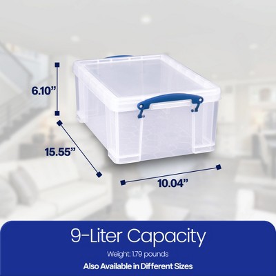 Clear Stackable Plastic Storage Bins with Blue Clip Handles, 2-Pack
