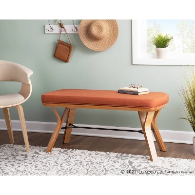 LumiSource 42" Folia Bench Polyester/Wood Natural/Orange: Entryway Seating, Removable Cushions, Seats 2