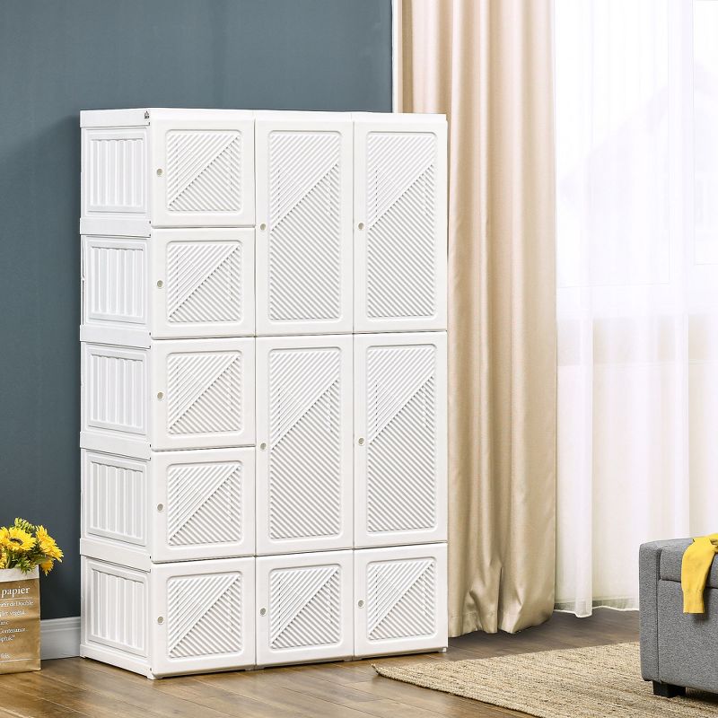 HOMCOM Portable Wardrobe Closet, Bedroom Armoire, Foldable Clothes Organizer with Cube Storage, Hanging Rods, and Magnet Doors, White, 3 of 7