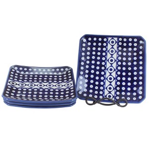 Blue Rose Polish Pottery 2040-4 Zaklady Sq Dessert Plate Set - 1 of 1