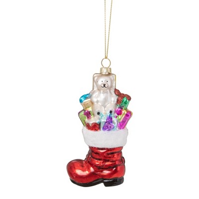 Northlight 5" Shiny Red Present Filled Stocking Hanging Glass Christmas Ornament