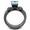 Slickblue Women’s Stainless Steel Ring with Sea Blue Synthetic CZ, Light Black IP Gun Finish, Square Single-Tone, Sizes 5-10 - 3 of 4