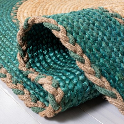 Natural and Green Oval Handwoven Cotton Area Rug