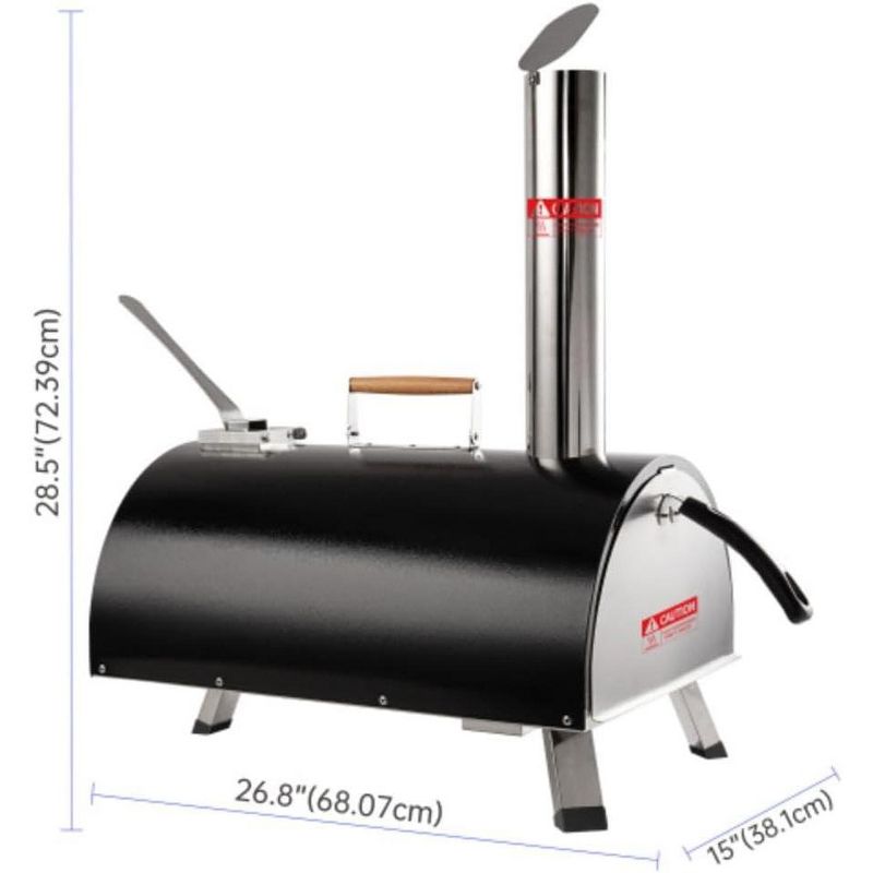 Portable Pizza Oven 12" Outdoor Wood Fired Pizza Oven with Built-in Thermometer Stainless Steel Pizza Stove, 3 of 9