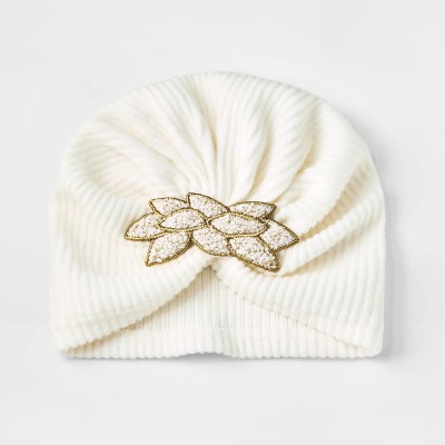 Image of Baby Girls' Leaf Beanie - Cat & Jack™ Cream 6-12M