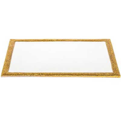 HomeRoots 9" Gold and White Rectangular Metal Serving Tray