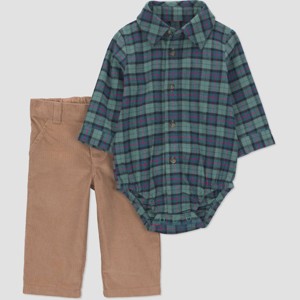 Carter's Just One You® Baby Boys' 2pc Plaid Long Sleeve Button-Down Bodysuit and Pants Set - Green - 1 of 4
