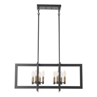 Modern Rectangular Chandelier 8-Light Black and Gold Island Lighting Fixture for Dining Room