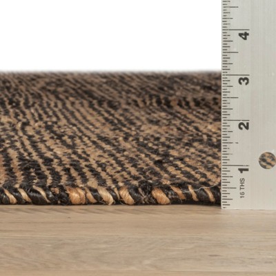 Handwoven Striped Black and Natural Jute Area Rug, 5' x 8'