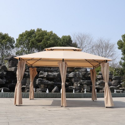 Spacious outdoor gazebo with double-tier roof, removable mesh sides, and rust-resistant steel frame for backyard and garden use-Coolbibila
