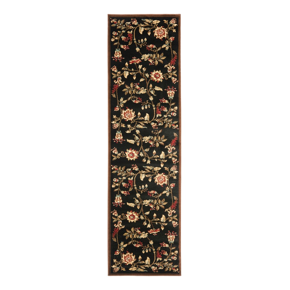 Black Floral Loomed Runner 2'3inx12' - Safavieh