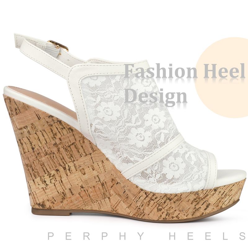 Perphy Women's Lace Platform Heel Slingback Wedges Sandals, 5 of 7