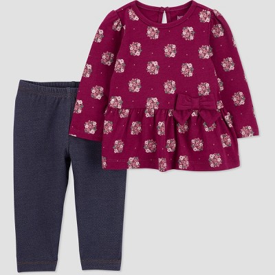 Image of Carter's Just One You® Baby Girls' 2pc Floral Top & Bottom Set - Maroon 12M