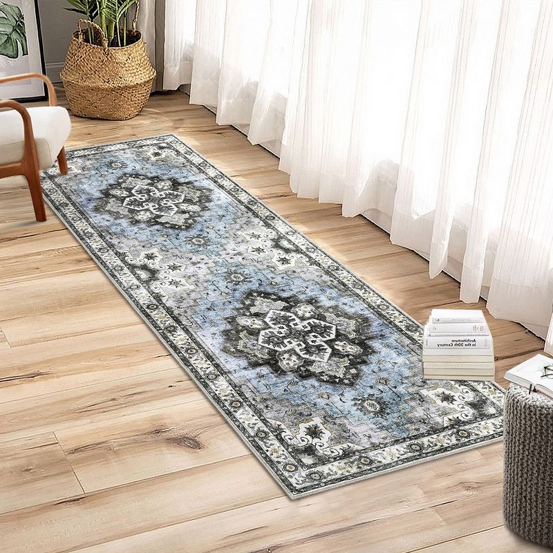 Washable Boho Area Rugs for Living Room Bedroom Vintage Persian Medallion Rug Non Slip Low Pile Carpet, 3 of 9