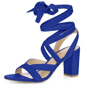 Allegra K Women's Open Toe Front Crisscross Chunky Heel Lace Ups Sandals - 1 of 4