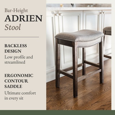 Adrien Saddle-Style Backless Bar Stool in Gray Wirebrush Finish