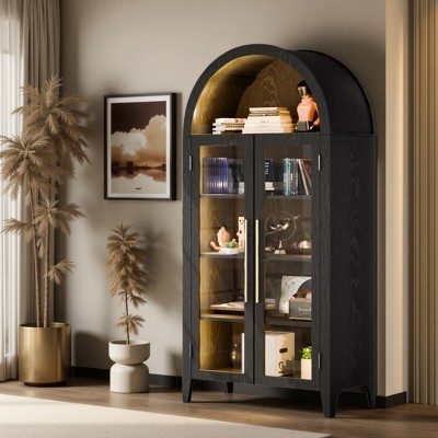 FURNIinspire Utility Storage Cabinets Living Room Decorative Display Cabinet, Showcase, Kitchen Pantry Cupboard With Shelf, Black, 18.1"*36"*74.8"