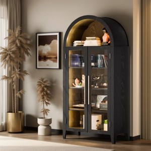 FURNIinspire Utility Storage Cabinets Living Room Decorative Display Cabinet, Showcase, Kitchen Pantry Cupboard With Shelf, Black, 18.1"*36"*74.8" - 1 of 4