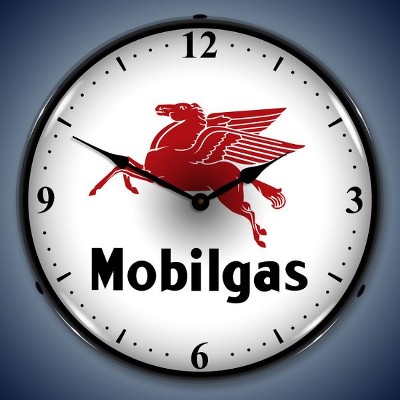 Collectable Sign & Clock | Mobilgas LED Wall Clock Retro/Vintage, Lighted - Great For Garage, Bar, Mancave, Gym, Office etc 14 Inches