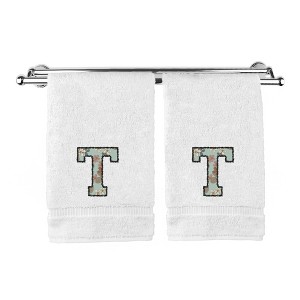 BC BARE COTTON Monogrammed Hand Towels, Personalized Gift, Set of 2 - Embroidered Writing with Greenish Cyan - 1 of 4