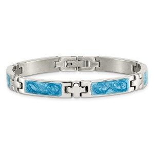 Chisel Stainless Steel Polished with Blue Swirl Enamel 7.25" Link Bracelet - 1 of 4