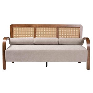 Baxton Studio Sage Fabric and Wood Sofa with Woven Rattan Light Gray/Walnut Brown/Natural Brown - 1 of 4