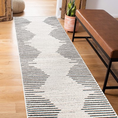 Cream and Beige Synthetic Stripe Runner Rug 2'x7'