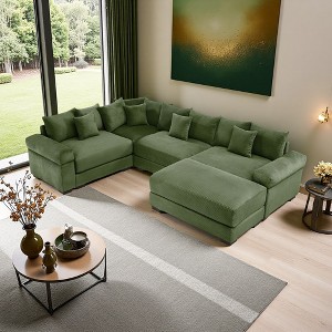 116.9" Corduroy Cloud U-Shaped Modular Sectional Sofa with Thick Cushions & Ottoman - 1 of 4