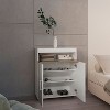Vynxaria Modern Shoe Rack, 3-Door, 3-Shelf, White/Natural Oak, H 35.4" x W 27.8" x D 12.9" - 2 of 4