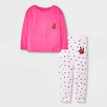 Elle Olivia Toddler Girls' 2pc Peace Fingers Pajama Set - Vibrant Pink