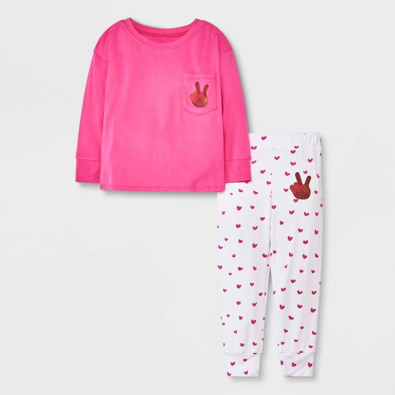 Elle Olivia Toddler Girls' 2pc Peace Fingers Pajama Set - Vibrant Pink, 1 of 10