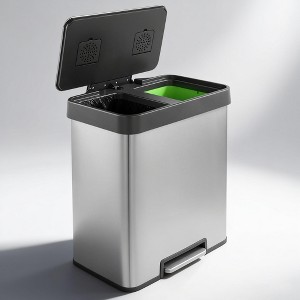 Innovaze 40L / 10.6 Gal Stainless Steel Step Trash Can, Dual 5.3 Gal Compartments Recycling Bin for Home, Office, Apartment - 1 of 4
