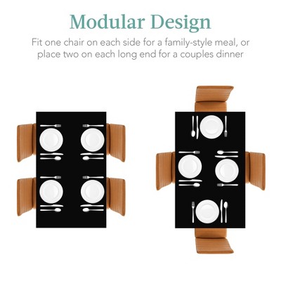 Modern Black Glass Square Dining Table Set with 4 Faux Leather Chairs
