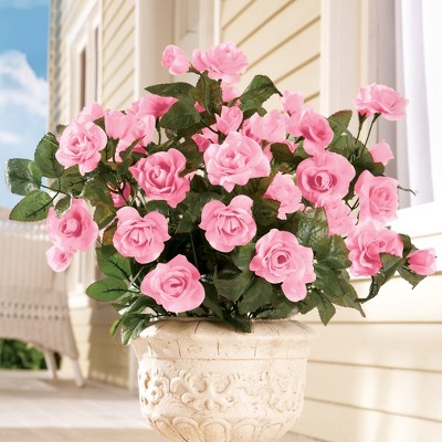 Pink Plastic Rose Topiary Bushes for Outdoor Summer Decor
