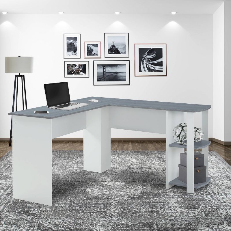 Modern L Shaped Desk with Side Shelves Gray - Techni Mobili, 3 of 10