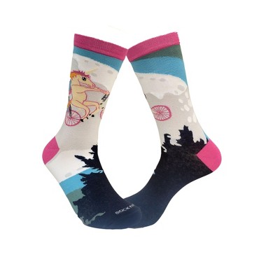 Unicorn Riding a Bicycle by the Moon Socks (Women's Sizes Adult Medium) from the Sock Panda