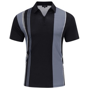 Mens Quick-Dry Active Polo Shirts Short Sleeve Quarter Zipper Polo Shirts Casual Striped Golf Shirts Tennis Daily Casual Collared T-Shirt - 1 of 4